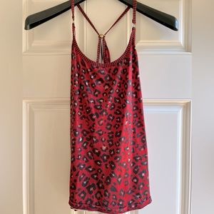Red leopard under-layer tank top camisole with gold ring  accents